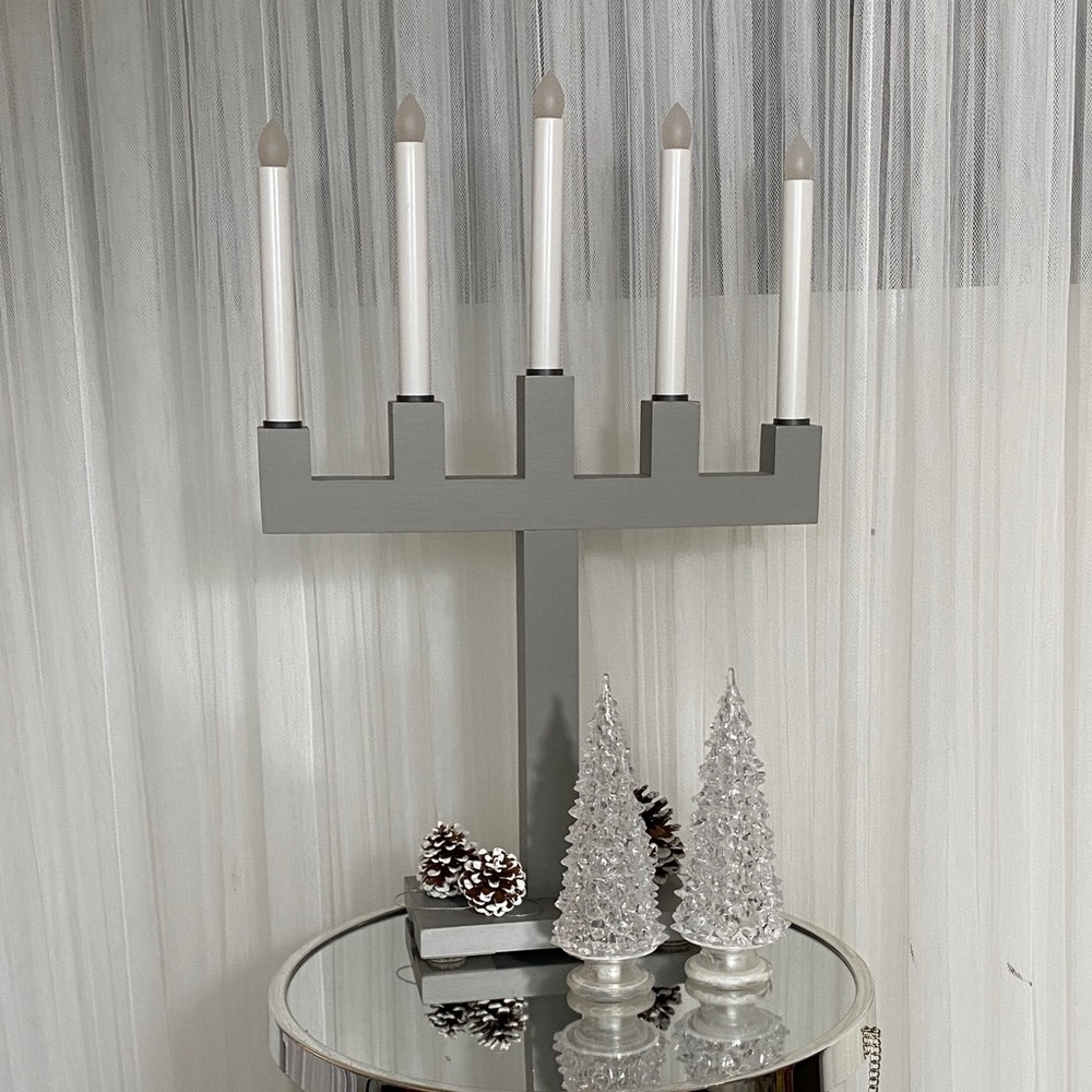 IKEA Stralla Gray Candelabra with White Candles